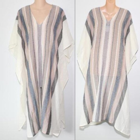 NWT ECHO Striped Beach Caftan Maxi Swim Cover White Tan Size L/XL H13276 - Picture 12 of 12